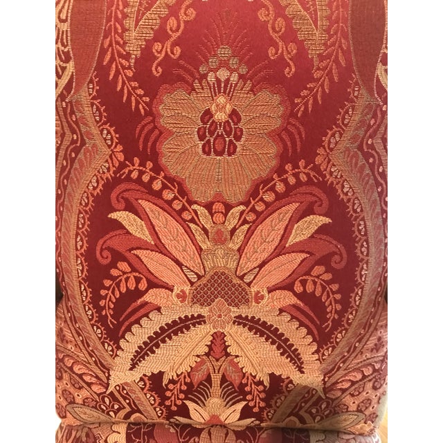 Wood Hickory Silk Damask Brocade Carved Wood Accent Chair For Sale - Image 7 of 9