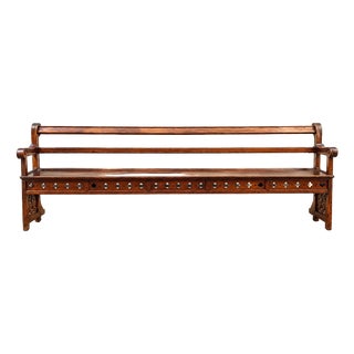 Large Chapel Pew in Oak with Cross and Fleur-De-Lis Motifs, 1820 For Sale