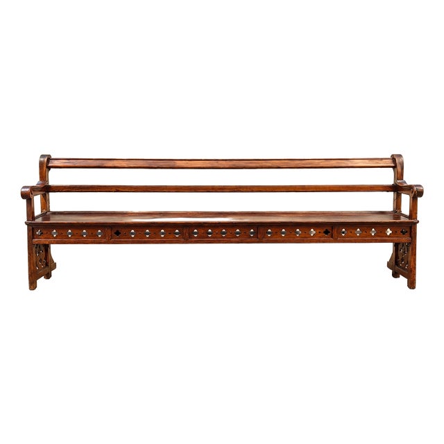 Large Chapel Pew in Oak with Cross and Fleur-De-Lis Motifs, 1820 For Sale