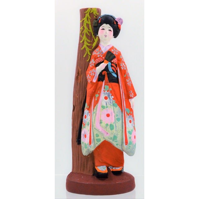 Mid Century Japanese Geisha Statue Clay Doll Wabi Sabi Handmade Vintage Hakata Kyoto Vintage For Sale - Image 10 of 10
