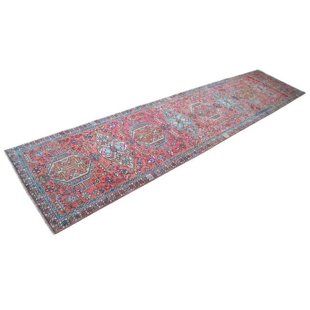 Hand Knotted Kurdish Tribal Runner Rug Low Pile Hallway Decor For Sale - Image 4 of 11