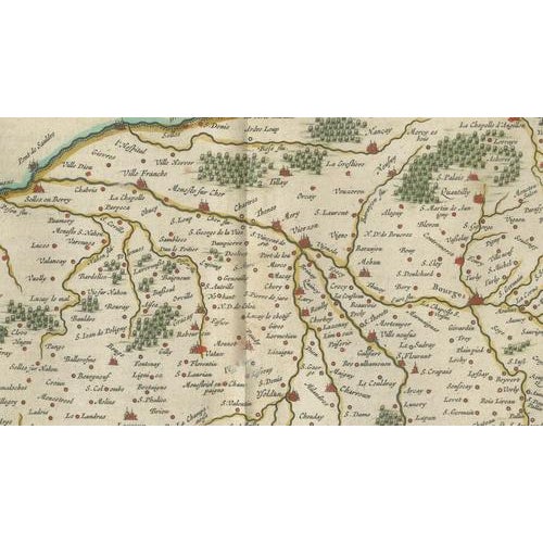 Beige Antique Map of Berry, Bourges and Sancerre from Blaeu, France, 1642 For Sale - Image 8 of 10