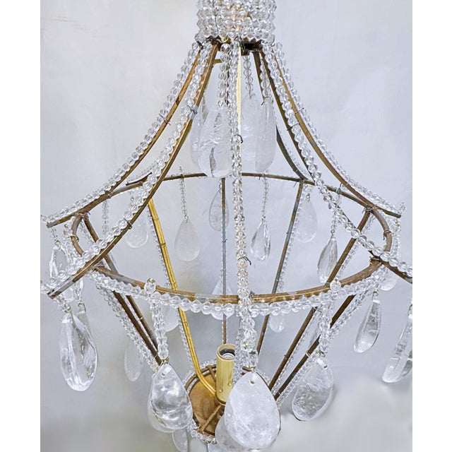 Metal Vintage French Brass Chandelier With Hand Cut Rock Crystals For Sale - Image 7 of 10