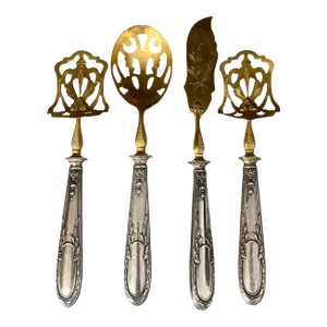 Antique French Gold and Silver Dessert Serveware Set: 4 Pieces in Original Box - Cutlery Petit Fours