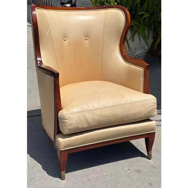 Wood Lucien Rollin Collection for William Switzer Leather Wingback Armchair For Sale - Image 7 of 10