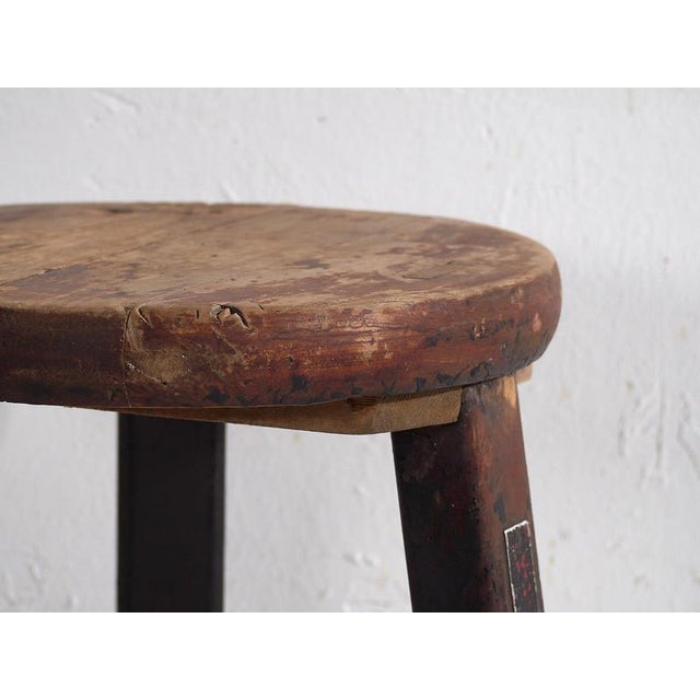 Antique Dark Colored Round Stool, 1900 For Sale - Image 4 of 9