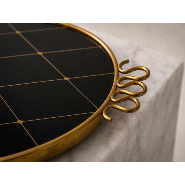 Metal Brass and Black Glass Serving Tray by Josef Frank for Svenskt Tenn, Sweden, 1940s For Sale - Image 7 of 9