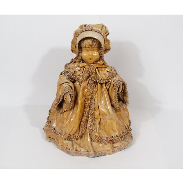 Early 20th Century Antique Wax-Over Papier-Mâché Bonnet Doll Figure With Ceramic Face, 11” For Sale - Image 5 of 12