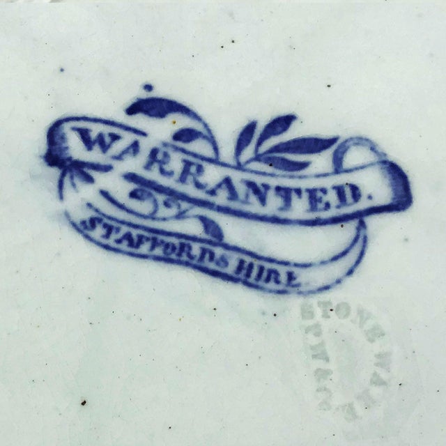 Vintage Set of 4 Pearl Stoneware Blue & White Transfer Plates by Podmore & Walker and Co. For Sale - Image 4 of 7