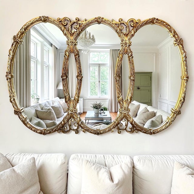 Rare Vintage Triple Oval Mirror 66”w | Statement Mirror For Sale - Image 4 of 9
