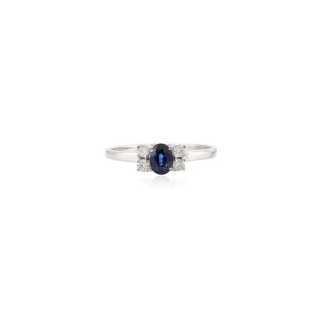 Not Yet Made - Made To Order 14k Gold Blue Sapphire Diamond Modern Promise Ring for Her Size 7 ( All Sizes Available ) For Sale - Image 5 of 11