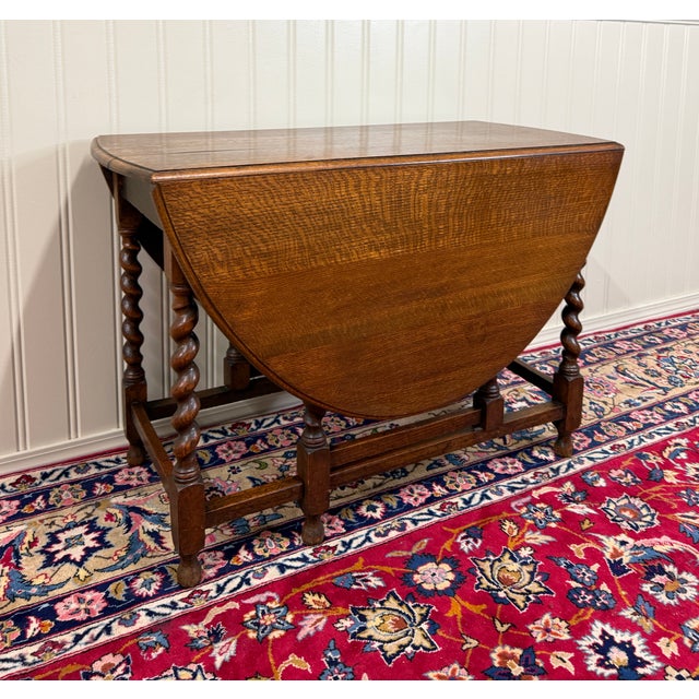 English Antique English Large Table Drop Leaf Gateleg Barley Twist Oak Oval C. 1920-30s For Sale - Image 3 of 18