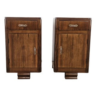 Art Deco Walnut Bedside Tables, 1940, Set of 2 For Sale