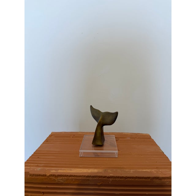 Metal Brazilian Modernist Bronze Whale Fluke Sculpture on Acrylic Base, 1970s For Sale - Image 7 of 13