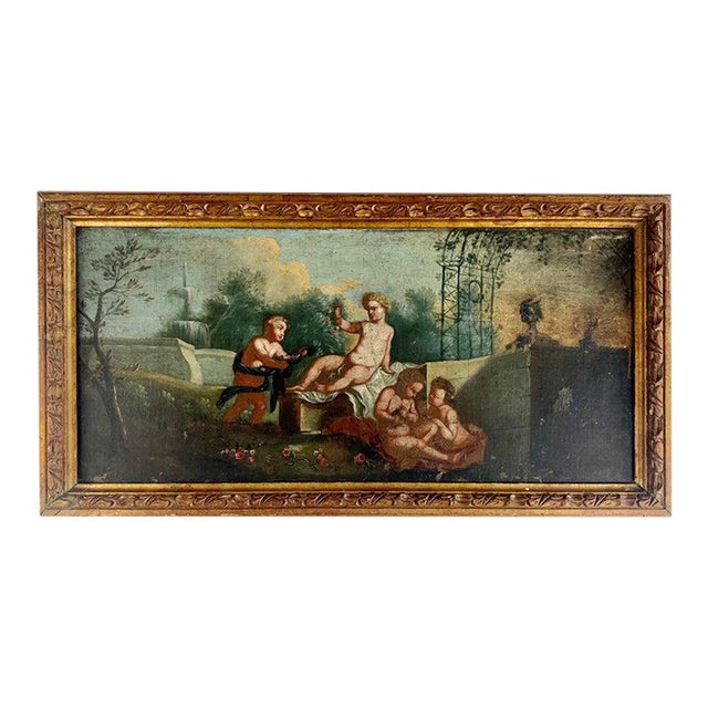 19th C. Italian Oil on Canvas W/ Cherubs For Sale