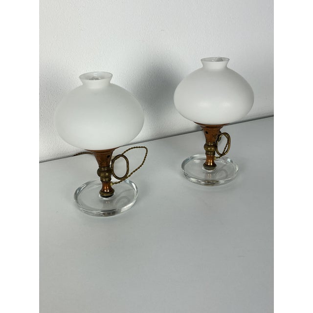 Bedside Lamps in Murano Glass, Brass and Copper in the style of Fontana Arte, 1950s, Set of 2 For Sale - Image 14 of 14