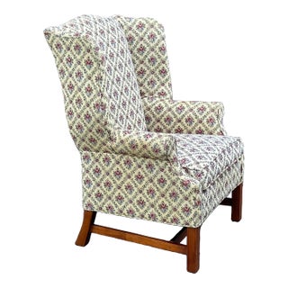 Vintage Johnston Benchworks Block Leg Chippendale Wingback Lounge Chair For Sale