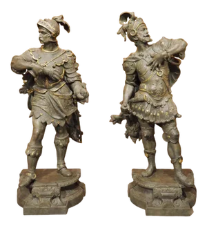 Pair of Highly Detailed Cast Antique Military Figures With Gilt Accents