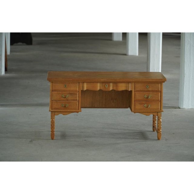Mid-Century Modern Danish Freestanding Oak Writing Desk by Henning Kjærnulf, 1960 For Sale - Image 6 of 18