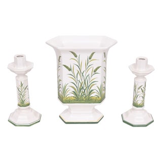 Ceramics Candlesticks and Jardiniere by Bassano, Italy, 1970s, Set of 3 For Sale
