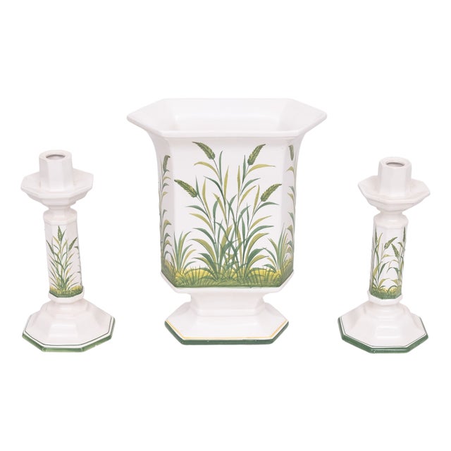 Ceramics Candlesticks and Jardiniere by Bassano, Italy, 1970s, Set of 3 For Sale