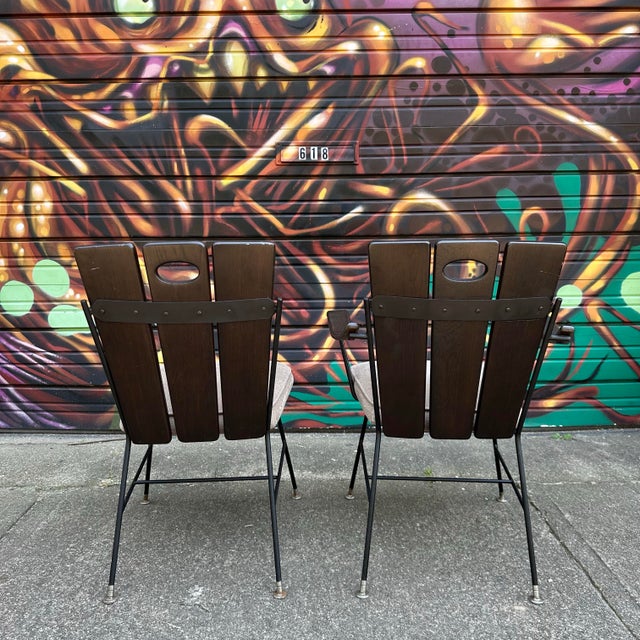 Wood Richard McCarthy Wrought Iron and Oak Dining Set Mid-Century Modern For Sale - Image 7 of 12