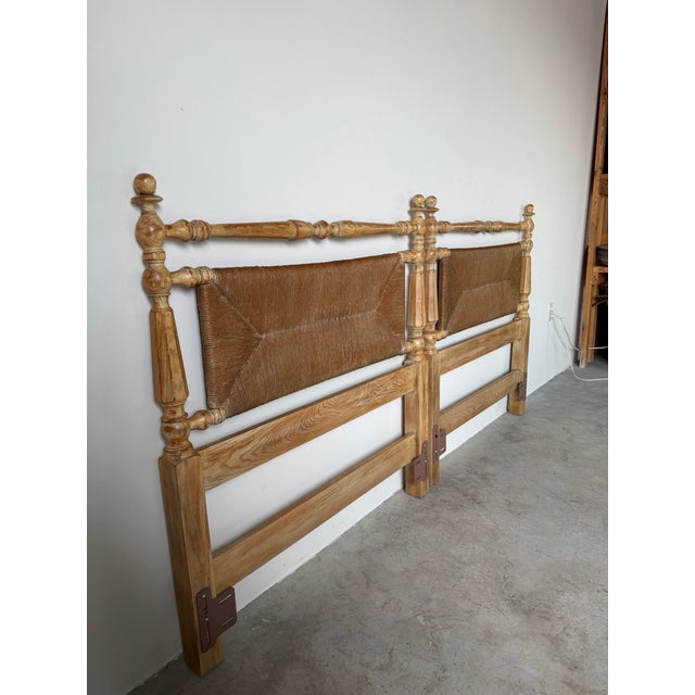 Vintage Coastal Organic Pickled Ash & Woven Rush Twin Headboards – Pair For Sale - Image 11 of 12
