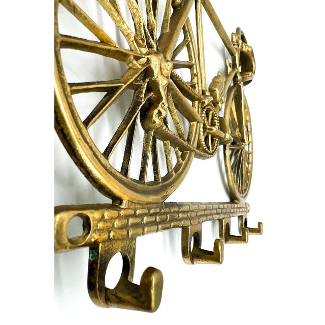 Vintage Brass Bicycle Wall Hook Rack – Sports Motif Bike Key Holder For Sale In Houston - Image 6 of 10