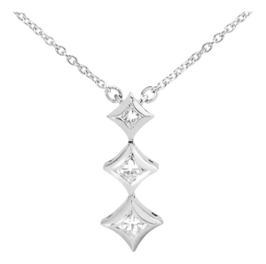 10K White Gold 1/5 Cttw Princess Cut Diamond 3 Stone Drop 18" Pendant Necklace