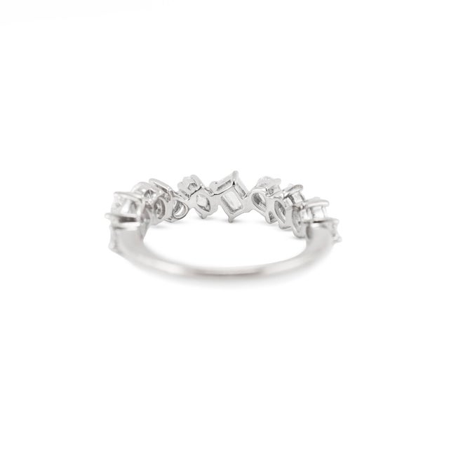 Early 21st Century 14k White Gold 1.52ctw Staggered Mixed Multi Shape Diamond Eternity Band Ring, Size 6.5 For Sale - Image 5 of 8