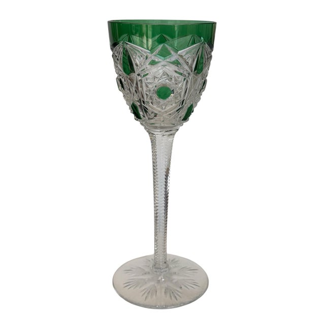 Rare Baccarat French Cut Crystal Green Lagny Hock Wine Stem.