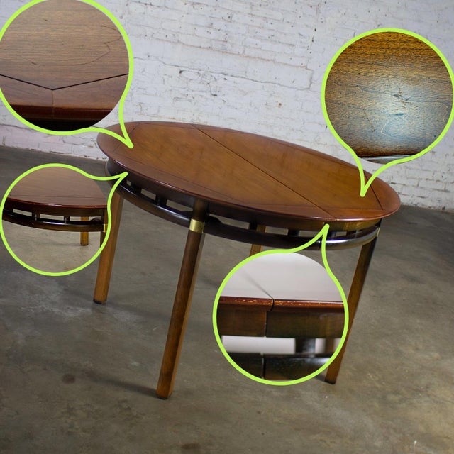 Mid-20th Century MCM to Campaign Style Round to Oval Expanding Dining Table Attributed to Tung Si Collection by Hickory Manufacturing For Sale - Image 14 of 18