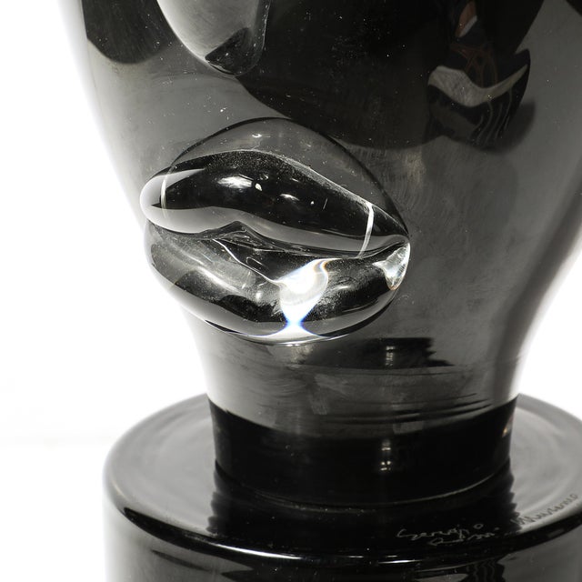 1980s Mid-Century Hand-Blown Murano Black Glass Head Sculpture Signed Sergio Rossi For Sale - Image 5 of 14