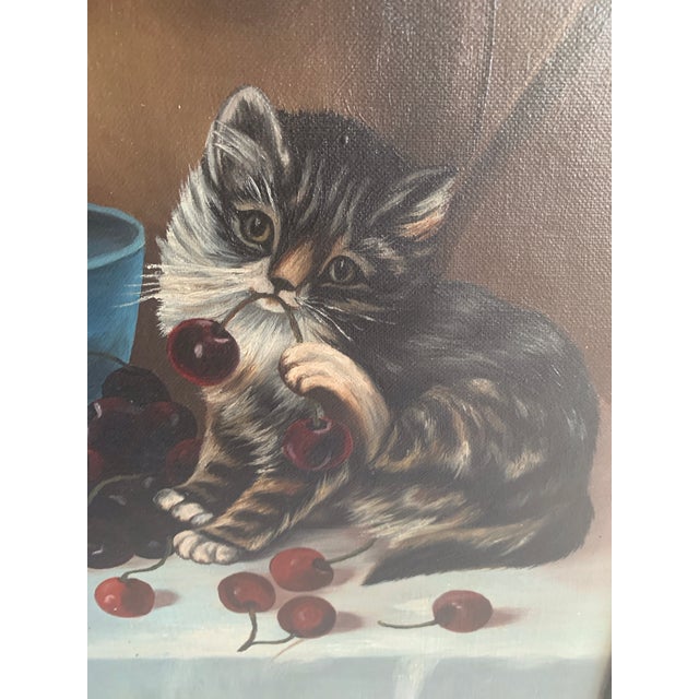 Early 20th Century L. Chaffee Original Victorian Era Antique Oil Painting Three Adorable Kittens Cats Playing Dated 1905 For Sale - Image 5 of 12