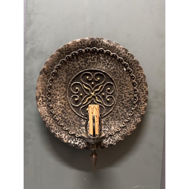 Metal Wrought Iron Wall Sconces, Italy, 1970s, Set of 2 For Sale - Image 7 of 12