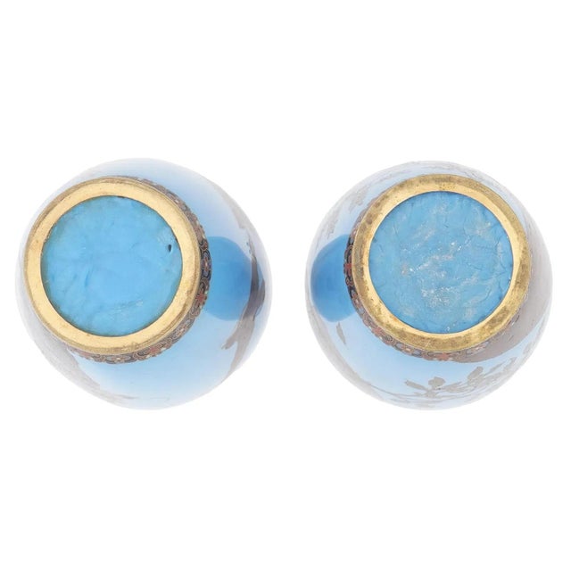 Late 19th Century Pair Japanese Cloisonne Owls Hawks Maple on Turquoise Blue Enamel Vases Goto For Sale - Image 5 of 9