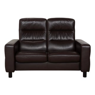 Wave Leather Two-Seater Brown Espresso Manual Function Sofa from Stressless For Sale