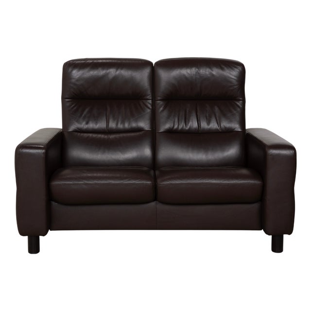 Wave Leather Two-Seater Brown Espresso Manual Function Sofa from Stressless For Sale