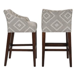 Pair of Lee Industries 5206-52 Upholstered Bar Stools With Diamond Pattern Performance Fabric For Sale