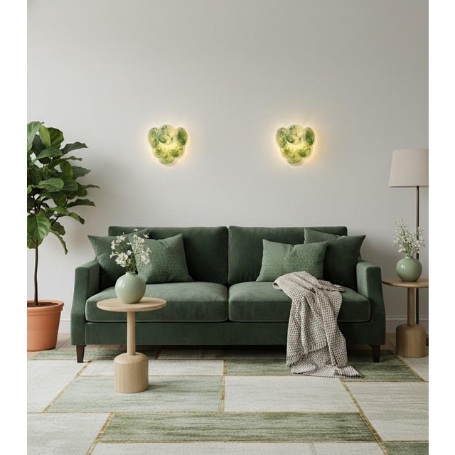 Glass Wall Sconces with Acid-Etched Alabaster Glass Discs, 1990s, Set of 2 For Sale - Image 4 of 15