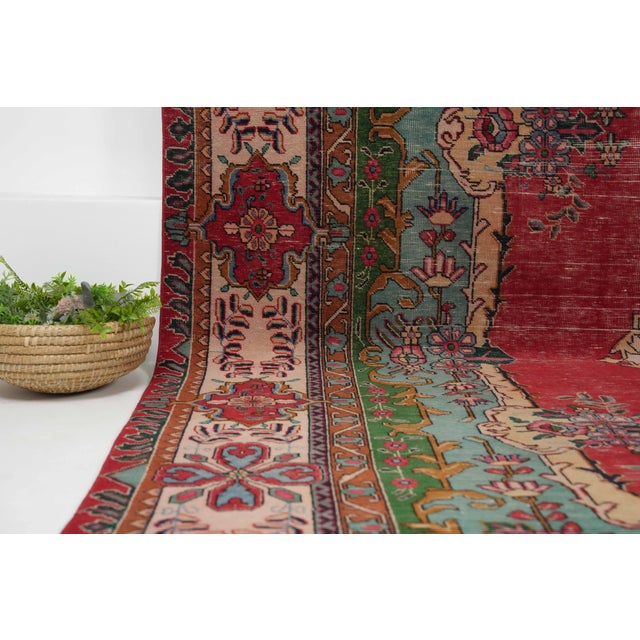Persian 1970s Vintage Persian Handmade Wool 10x13 Red Area Rug For Sale - Image 3 of 11
