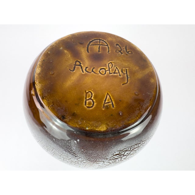 Mid 20th Century Mid-Century Accolay Crackle-Glaze Sculptural Vase, Signed b.a., France For Sale - Image 5 of 12