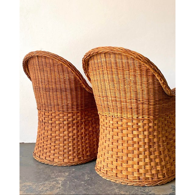 Vintage Woven Rattan Lounge Chairs - A Pair For Sale - Image 9 of 12