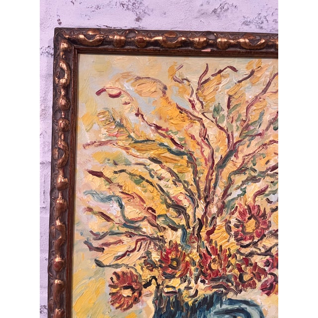 Textile Lydia Wilk Original Oil Painting Floral Still Life Signed Vintage Ornate Frame, in the Style of Van Gogh, Signed 1977 Mid Century For Sale - Image 7 of 8