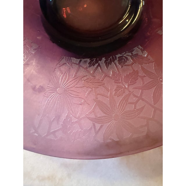 1930s Amethyst Glass Centerpiece Bowl, Large 14.5" Vintage Purple Console Bowl, Acid Etched Floral Art Deco Lattice For Sale - Image 9 of 14