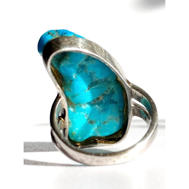 Mid-Century Modern Dramatic Freeform Arizona Blue Turquoise Statement Ring, Vintage Estate Southwestern Sterling Silver, Size 5.75 For Sale - Image 3 of 9
