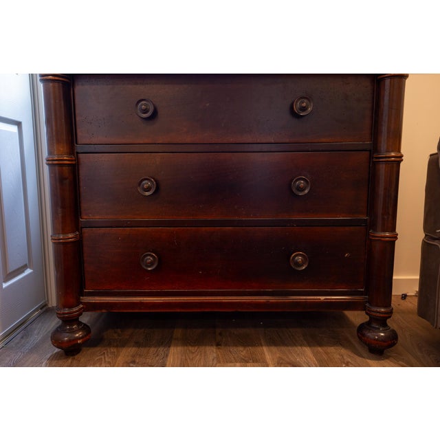 Chestnut Antique American Empire Revival Mahogany Chest of Drawers With Turned Columns, C. 1900 For Sale - Image 8 of 15
