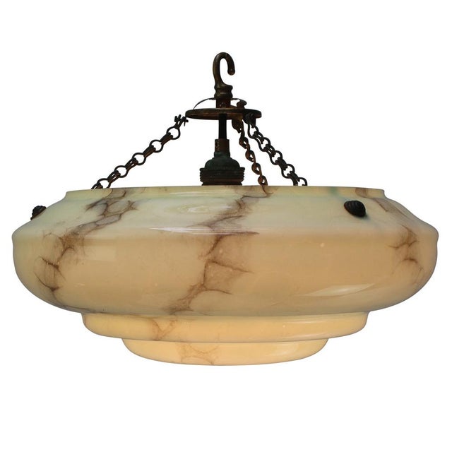 1920 French Art Deco, green glass pendant lamp with marble effect. E27 / E2 Up to 250V (Europe/UK Standard).The wiring of...