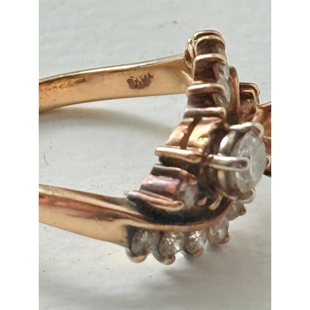 Vintage 14k Yellow Gold Victorian Revival Golden Beryl & Diamond Bypass Cocktail Ring, Size 7 For Sale - Image 10 of 10