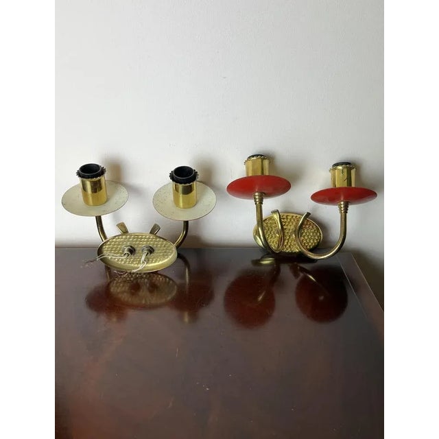 Brass and Colored Aluminum Wall Lamps, Italy, 1950s, Set of 2 For Sale - Image 10 of 12